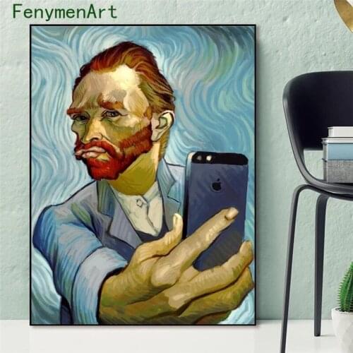 Funny Van Gogh Decorative Paintings Abstract Portrait Wall Posters And Prints Modern Wall Art Picture For Living Room Home Decor