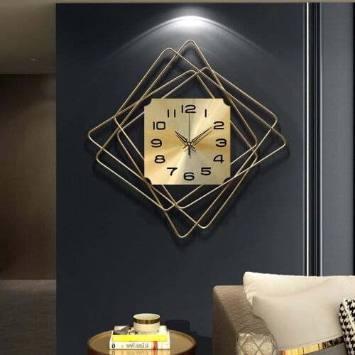 Modern Wrought Iron Square Shape Wall Clocks Home Livingroom Wall Mural Decoration Hotel Lobby Mute Clock Wall Sticker Crafts