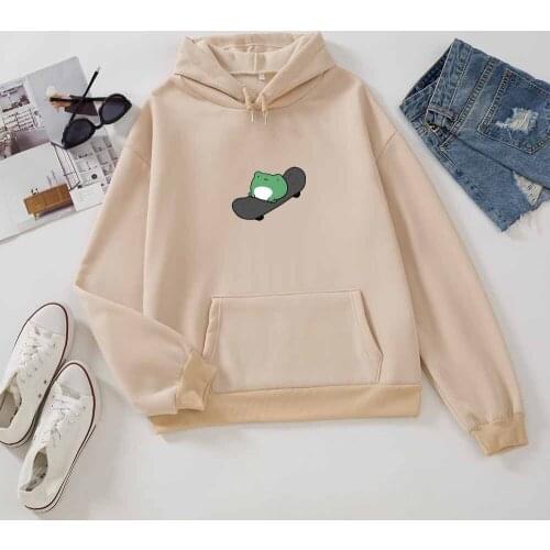 Kawaii Frog Hoodie Green Sweatshirt Women Cute Pullovers for Women Oversized Hoodie Aesthetic White Sweatshirt Girls Long Sleeve