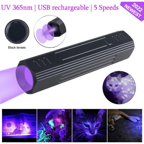 UV 365NM Lamp Ultraviolet Blacklight USB Rechargeable Black Mirror Flashlight Pet Urine Stains Gemstone Detector As Power Bank