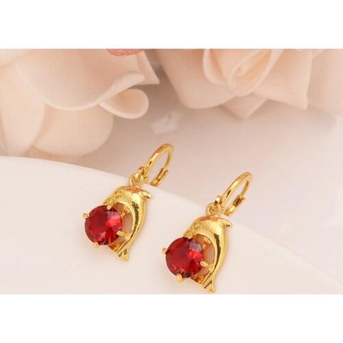 High quality Gold red stone crystal drop cz Earrings Women/Girls African/Arab kids gift fashion wedding jewelry drop shipping