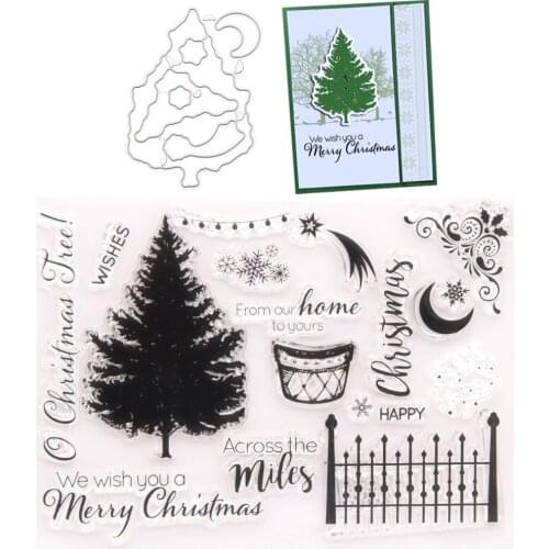 WYSE 2020 New Christmas Word Clear Stamps and Tree Metal Cutting Dies for DIY Scrapbooking Craft Paper Card Embossing Template