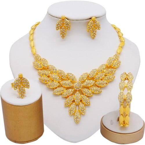 Fine Jewelry Dubai Gold Jewelry Sets African Bridal Wedding Gifts For Women Saudi Arab Necklace Set Flowers Jewellery