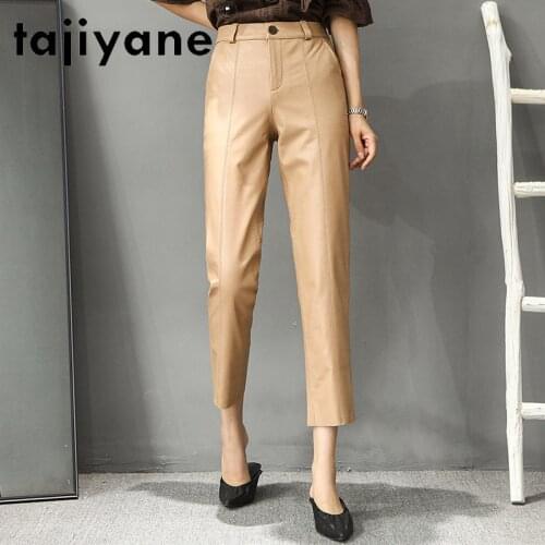 Bottoms Women 2021 Pants Real Sheepskin Trousers Woman Cloth Womens High Waist Pants Leather Trousers Ropa Mujer TN1287