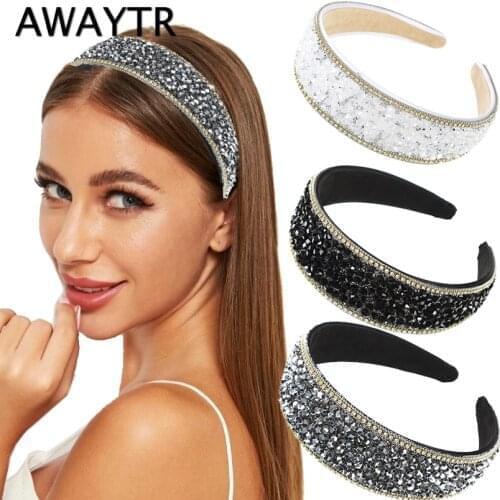 AWAYTR Imitationcrystal Hairband Women Elegant White Full Beads Headband Bridal Crown Hair Hoop Hair Accessories Wedding