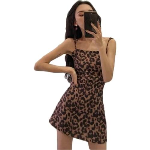 New Summer Dress For Leopard Womens Dress Sexy Strapless Mini Sling Dress Vintage print Slim Female Dresses T74