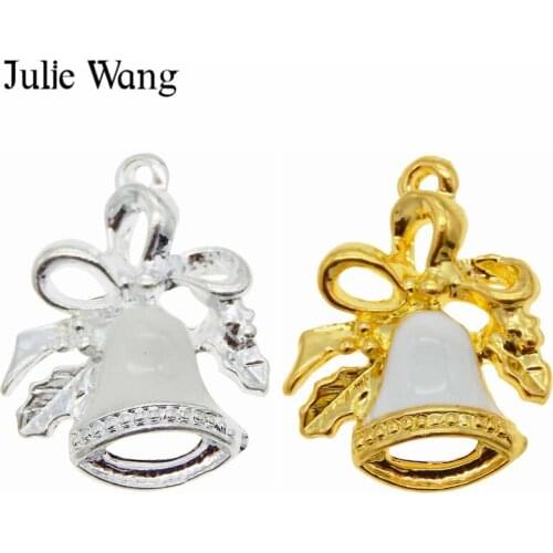 Julie Wang 1 Pack Enamel White Christmas Bell Alloy Charms Necklace Pendants Bracelet Jewelry Making Accessory