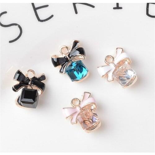 10pcs/lot Drip Enamel Bow Inlaid Rhinestone Alloy Earring Charm DIY Handmade Hair Accessories Necklace Pendant Accessories