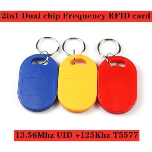 10pcs IC+ID UID Rewritable Composite Key Tags Keyfob Dual Chip Frequency RFID 125KHZ T5577 EM4305+13.56MHZ Changeable Writable