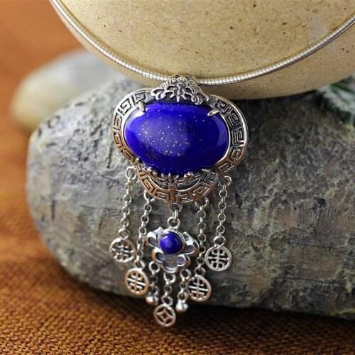 100% S925 Sterling Silver Pendant lady Afghan Lapis Pendant auspicious clouds No necklace Christmas present