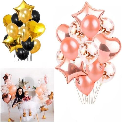 14Pcs/lot Multi Confetti Balloon Happy Birthday Party Balloons Rose Gold Helium Balloons Baby Shower Party Wedding Decoration