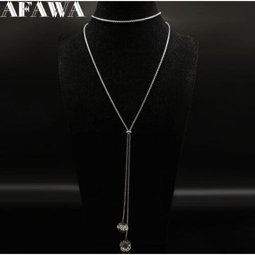 2021 Fashion Flower Stainless Steel Long Necklaces Women Silver Color Necklaces & Pendants Jewellery accesorios mujer N1407S01