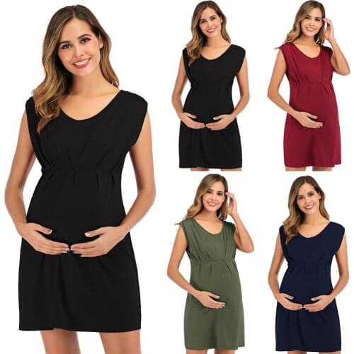 2020 Maternity Dresses Maternity Clothes Sleeveless Pregnancy Dress Casual Solid Deep O Neck Pregnant Dress for Pregnant Women