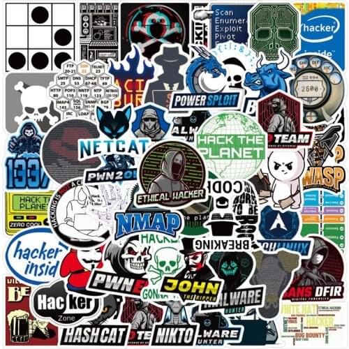 50pcs/pack Hacker Programmer Hacker intrusion Graffiti Stickers For Furniture Wall Desk Cars Computer Decal TV Motorcycle