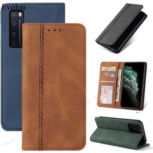 Business Card Slot Wallet Phone Case For Huawei Nova 7 Pro 7i Retro Magnetic Flip Leather Cover Bag For Nova 7 6 SE Case Funda