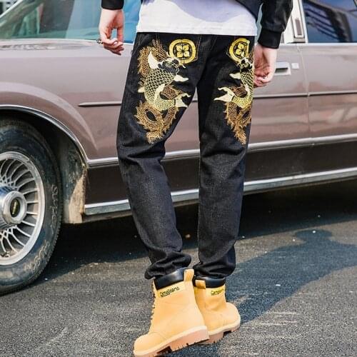Sinicism MenS 2019 Denim Pants Streetwear Men Autumn Embroidery Crap Oversize Harem Pants Male Fashion Pockets Jeans KK3126