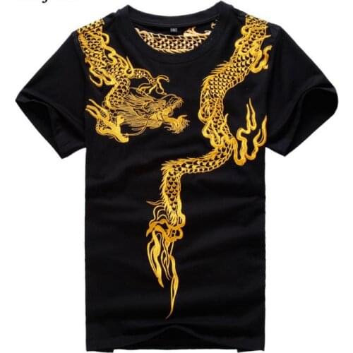 Dragon Embroidered T Shirt Mens Fashion Summer Casual Short Sleeve Cotton T shirts Tattoo Design Tops Tees High Quality