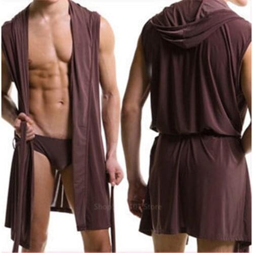 Mens Bathrobe Robe Kimono Male Sleeveless Thin Sleep Wearman Silk Pajamas Homewear Bath Robes for Men Clothing