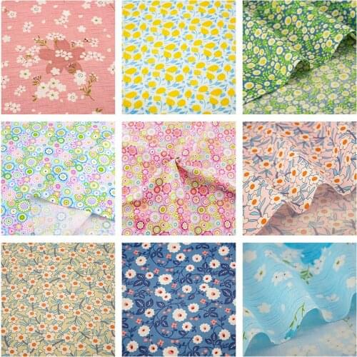 Booksew Blue Flower Printed Cotton Twill Fabric Patchwork Quilting Bedding Home Textile Decoration Clothing Sewing DIY Mask