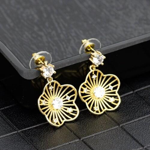 SUNSPICEMS Fashion Copper Zircon Gold Plated Drop Earring For Women Wedding Party Jewelry High Quality Holiday Gift