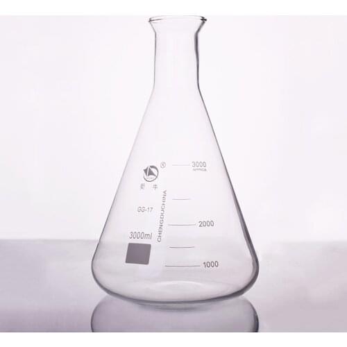 Conical flask,Wide spout with graduations,Capacity 3000ml,Erlenmeyer flask with normal neck