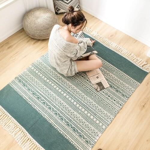 Rugs And Carpets for Living Room Retro Cotton Linen Anti-Slip Bedroom Floor Carpet Mat Area Rug Boho For Home Hallway Rugs