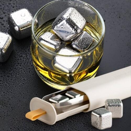 New Stainless Stone Ice Cubes Set Reusable Stainless Steel Wine Cooling Cube Chilling Rock Party Bar Tool Keep Ice Cold Longer