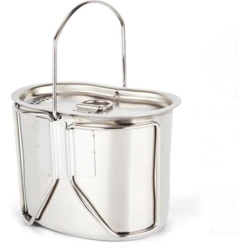 Lunch Box Army-Edition Wood Stoves Set Outdoor Camping 304 Stainless Steel Cookware Canteen Cup Hanging Pot With Bail Handle