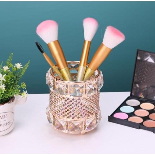 Europe Metal Crystal Makeup Brush Storage Tube Eyebrow Pencil Jewelry Diamond Makeup Brush Cosmetic Organizer Storage Box