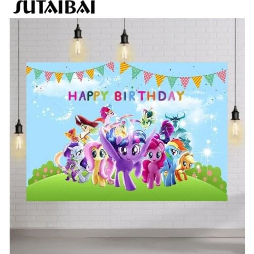 Pony Unicorn Backdrop Girls Birthday Baby Shower Background Sky Flag Glitter Bokeh Photography Decoration Backdrop Vinyl Banner