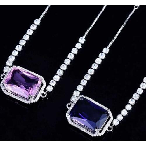 Fashion Simplicity Bracelet Inlay Pink/Purple Square Crystal Zircon Europe Americe Jewelry Womens Wedding Engagement Party Gift
