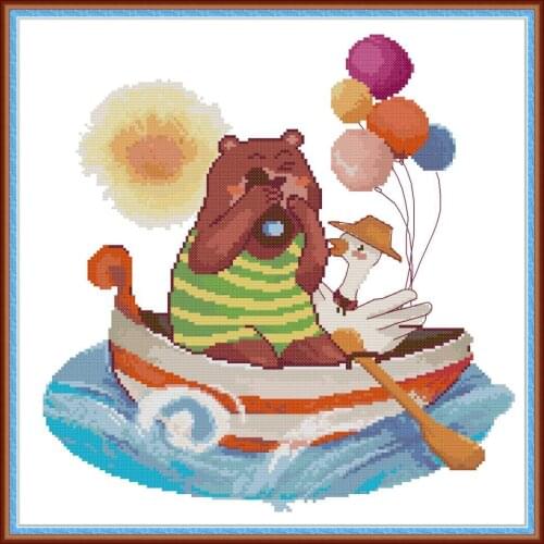 Everlasting Love Travel Bear Ecological Cotton Chinese Cross Stitch Kits Counted Stamped 14CT DIY Holiday Gift Send Off Family