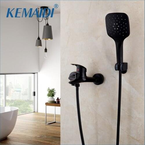 KEMAIDI Black Wall Mount Rainfall Round Shower Head 2 Functions 1 Handle Bathroom Bathtub Shower Faucet Set Mixer Taps