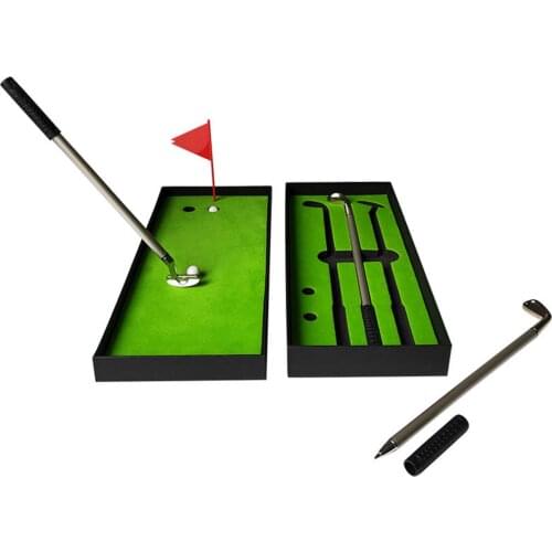 Mini Desktop Golf Club Putting Ball Ballpoint Pen Set Office Gift with Flag