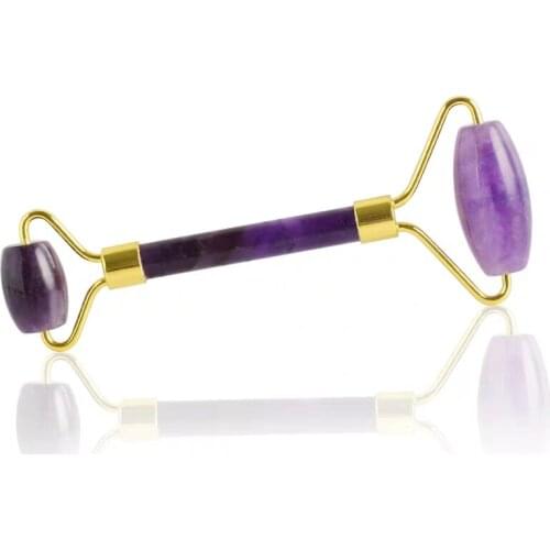 Natural Amethyst Facial Beauty Roller Purple Crystal Neck Massager Slim Massage Relaxation Eye Massager Tools Wholesale
