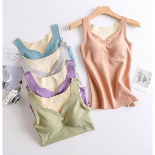 New Women Thermal Underwear Sexy V-Neck Keep Warm Thermo Tank Tops Breathable Seamless Velvet Singlet Vest Undershirt Black
