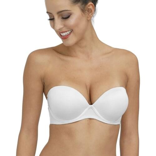 New White Strapless Bras Sexy Lingerie Adjusted Straps Plunge Backless Padded Ultra Push Up Bras For Wedding