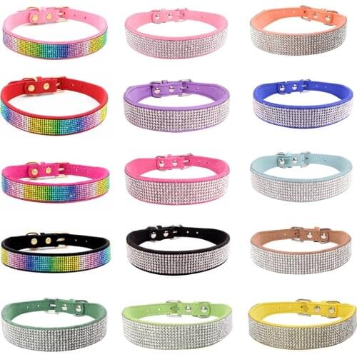 Bling Rhinestone Pet Dog Collars for Small Medium Dogs Cats Adjustable PU Leather Pug Collar Chihuahua Yorkshire Dog Accessories