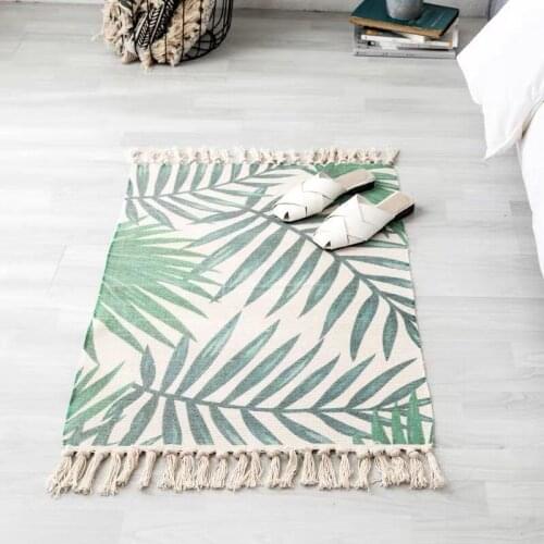 Nordic Style Palm Leaves Carpet Handmade Braided Tassels Kids Bedroom Bedside Area Rugs Living Room Sofa Decor Kitchen Floor Mat