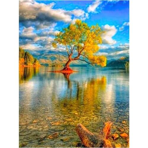 Landscape diamond painting scenery tree lake mosaic embroidery kids toys diamond dotz picture puzzle craft drawing wall decor