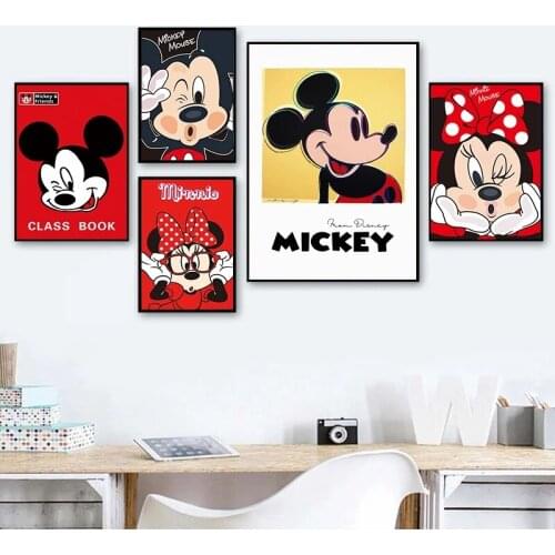 Disney Mickey Mouse Canvas Painting Catoon Water Color Prints Posters Wall Art Pictures for Kids Room Children Gift Home Decor