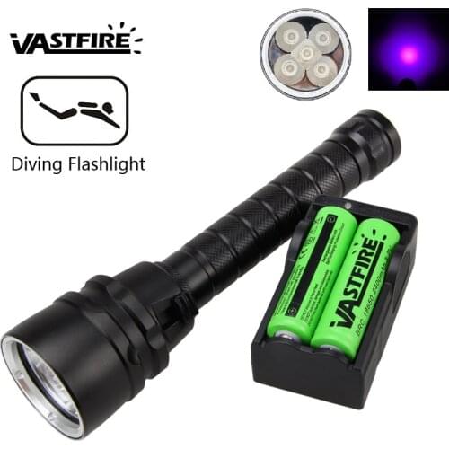 Professional Underwater 100M UV Scuba Diving Flashlight Waterproof 5X XPE LED 395nm 18650 flashlight Torch