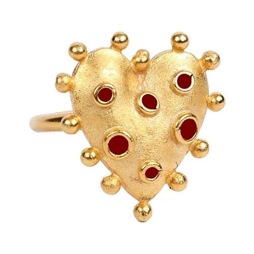 QCOOLJLY Ring For Women Minimalist Sweet Heart Shape Finger Ring Gold Color Party Ring Fashion Jewelry Best Friend Gift