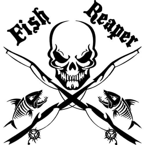 Lifelike Fish Harvester Skull Fishing Rod Sticker High Quality Car Stickers Personality PV CAnti-UV Waterproof Decal Black/white
