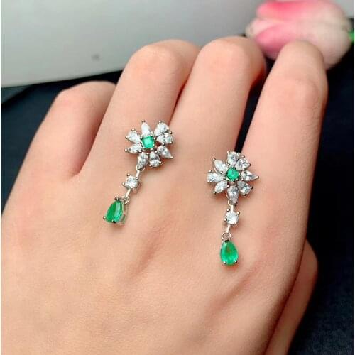 New natural green emerald red rudy gemstone earrings for women with silver jewelry girl present choice birthday party gift