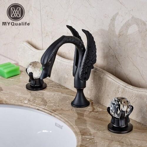 Widespread Bathroom Sink Faucet Dual Cristal Handles Washing Basin Mixer Tap Oil Rubbed Bronze Finish