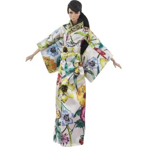 Cosplay Floral Japanese Robe Traditional Kimono 11.5" Doll Dress For Barbie Clothes Long Yukata Costume 1/6 BJD Accessories Toys