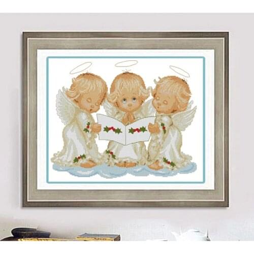 Top Quality Counted Cross Stitch Kit Almost Perfect 3 Little Angels Angel Christmas Choir Music