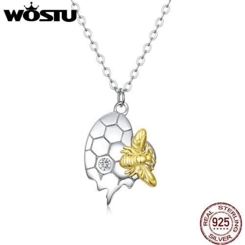 WOSTU Vintage 925 Sterling Silver Beesin the and hivesPendant Necklace Women Silver Jewelry Birthday Gift for women Girlfriend