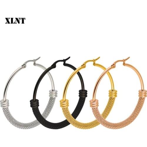 XLNT 2019 Punk Gold Silver Circle Stainless Earrings for Women Vintage Geometric Statement Earrings Bohemian Fashion Jewelry